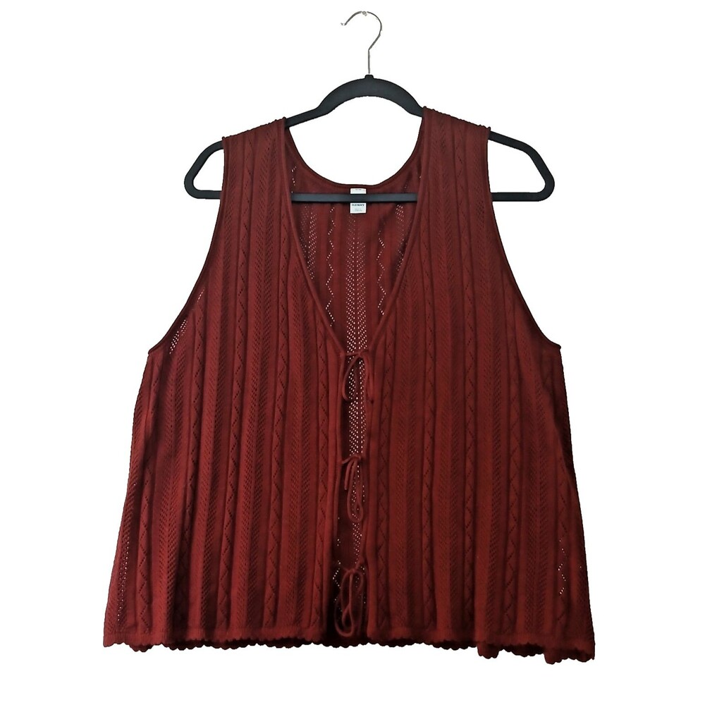 Old Navy XXL Tall Rustic Red Crochet Knit Tie Front Boho Vest Sleeveless #927